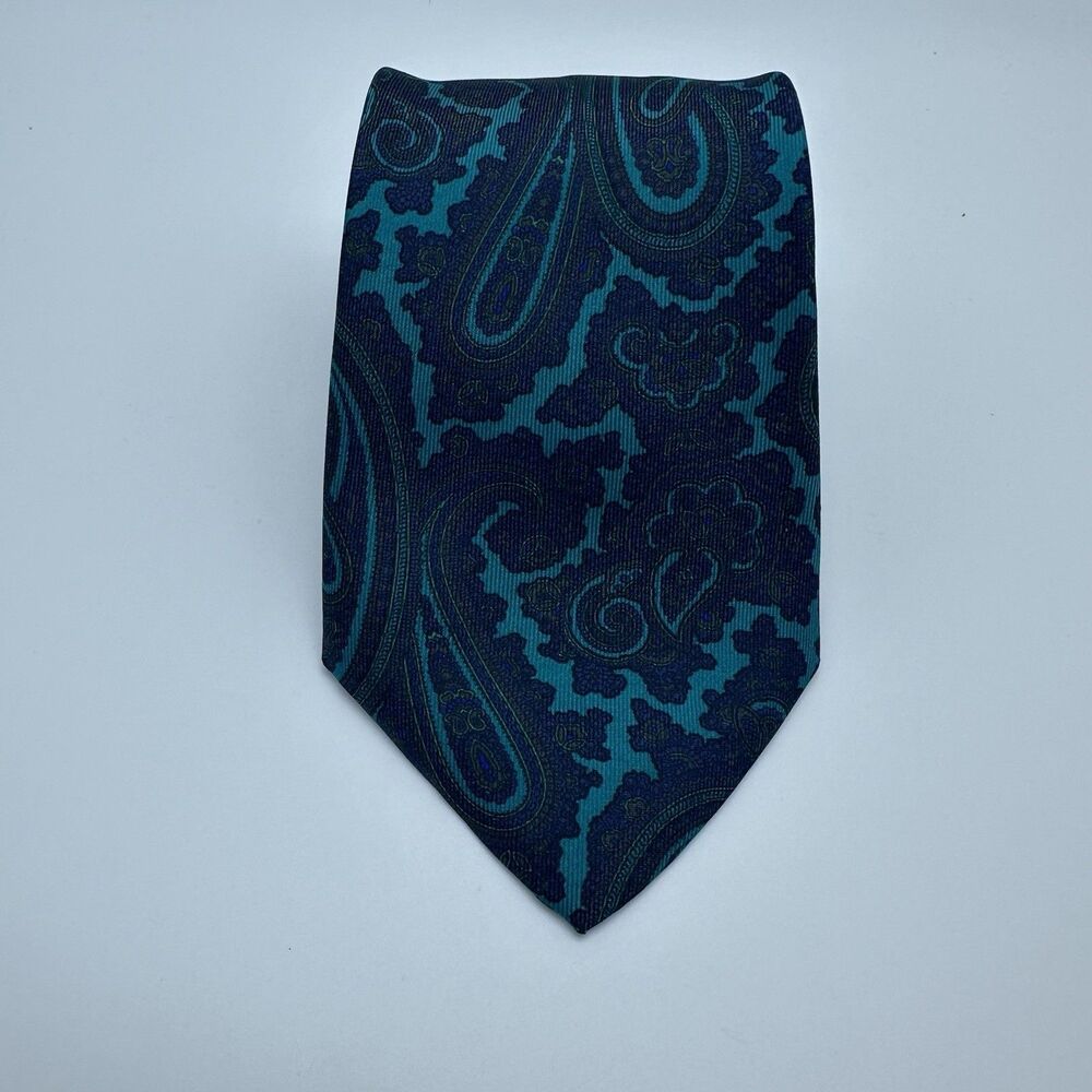 Roxy Men's 100% Silk Necktie Made in Italy Teal Blue Green Purple Paisley Tie